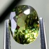 0.46 carat natural demantoid garnet from Namibia, bright green color, eye-clean clarity, and exceptional brilliance.