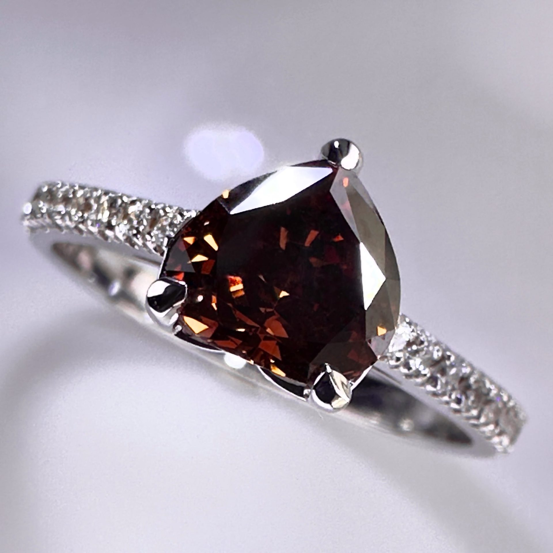 18K White Gold Ring with 1.01 ct Natural Fancy Deep Brownish Orange SI1 Diamond & VVS Diamonds, ALGT Certified | Luxurious Fine Jewelry