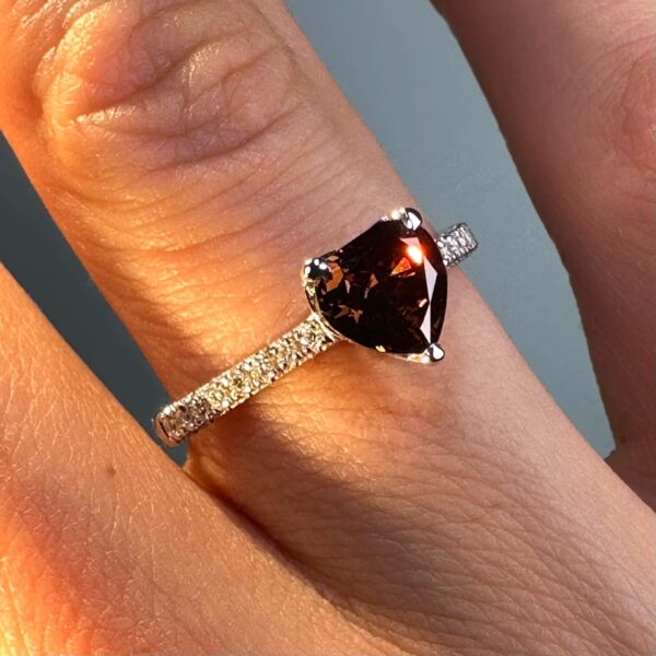 18K White Gold Ring with 1.01 ct Natural Fancy Deep Brownish Orange SI1 Diamond & VVS Diamonds, ALGT Certified | Luxurious Fine Jewelry