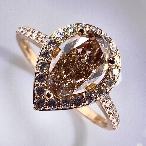 18K Yellow Gold Ring with 1.27 ct Natural Fancy Yellowish Brown VVS2 Diamond & VS Diamonds, ALGT Certified