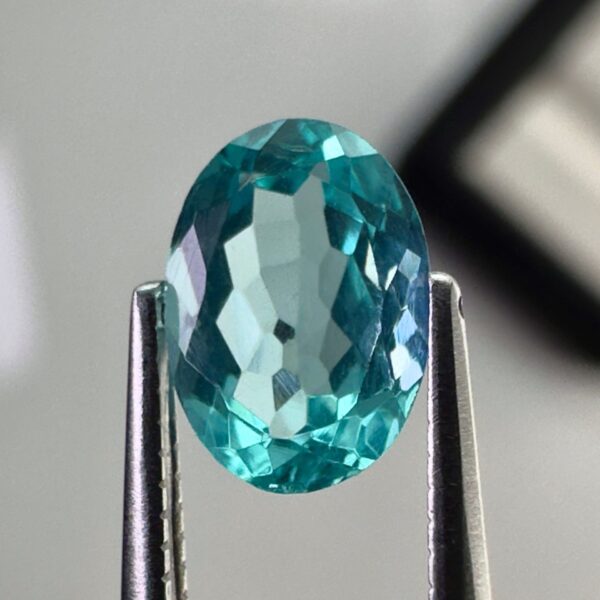Pair of 1.99 carat blue Paraiba-type apatites, oval cut, vibrant turquoise blue and brilliant appearance.
